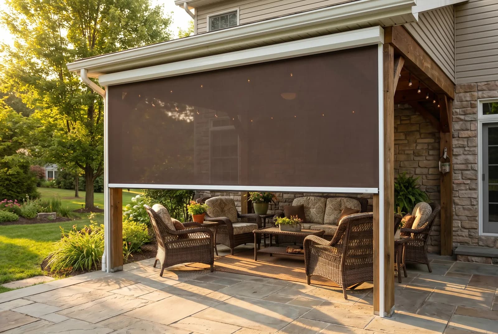 Cranberry patio · Drop Shade 10% · Nano 90 Tabacco